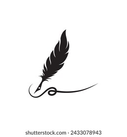 Vector logo design element on white background. Feather writing