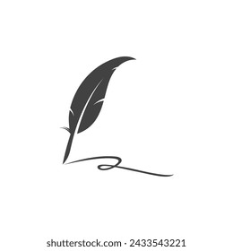 Vector logo design element on white background. Feather writing