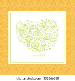 Vector logo design element in the trendy linear style - the idea of traveling around Ireland. Suitable for decoration of promotional leaflets of travel companies and other printed products