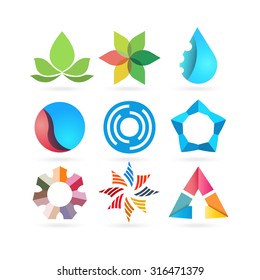 Vector logo design elements. Set of nine abstract logotypes. 