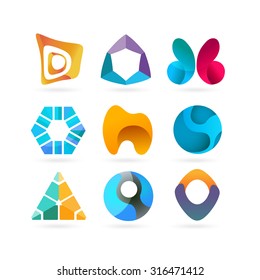 Vector logo design elements. Set of nine abstract logotypes. 