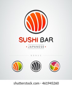 Vector logo design elements set. Sushi, restaurant, Japanese food logotype