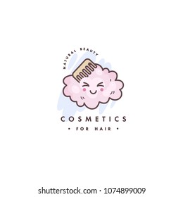 Vector logo design emblem or badge for beauty care. Asian cosmetics - cosmetics for hair care. Kawaii faces