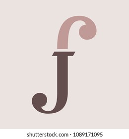 Vector logo design of F and J letters combined forming a violin speaker