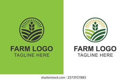 Vector logo design for farming, agriculture, farm field, natural harvest