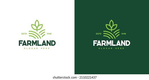 Diseño de logotipo vectorial para agricultura, campo agrícola, cosecha natural, asociación de agricultores y más.