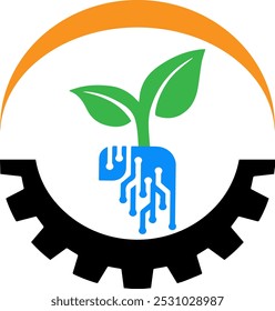 Design de logotipo vetorial para agricultura, logotipo agrícola moderno, logotipo agrícola engrenagem de broto sol e ícone tecnológico associação do agricultor e muito mais.