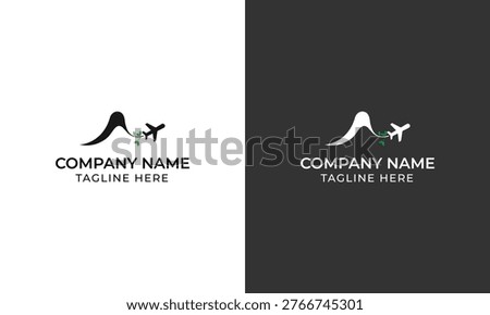 Vector logo design featuring an airplane with a leaf for travel or eco-friendly brand, customizable for company name and tagline.
