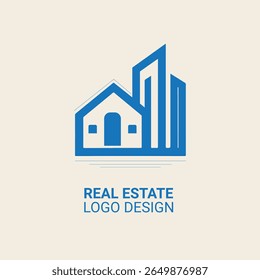 Vector logo design featuring a combination of house and skyscraper, symbolizing both residential and commercial real estate. Suitable for realtors, developers and property agencies