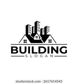 Vector logo design featuring houses, apartments, city buildings and skylines. Perfect for real estate branding, urban development, architecture or construction.