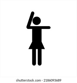 Vector logo design female icon with gymnastic movements. One hand raised