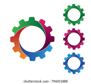 vector logo design of gear in 4 pieces with multi colors range. for multi media, machinery