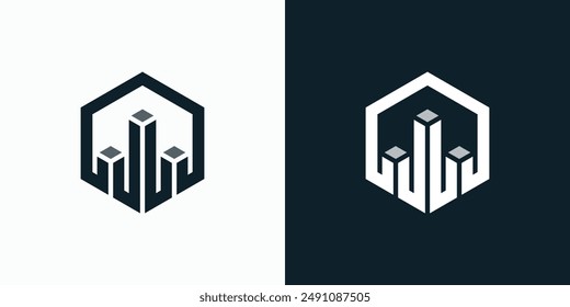 Vector logo design of geometric hexagon shape growth graph with three-dimensional effect modern, simple, clean and abstract style.