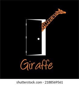 Vector logo design of a giraffe's head out the door.