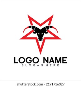 Vector logo design of goat's head and pentagram.