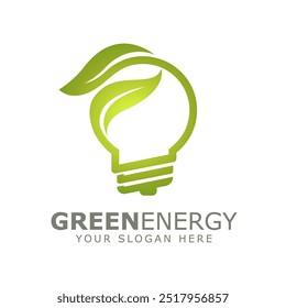 vector logo design for green energy, green light bulb idea, renewable power.