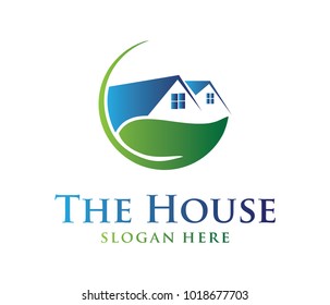 vector logo design of green healthy and comfy house home real estate for property business