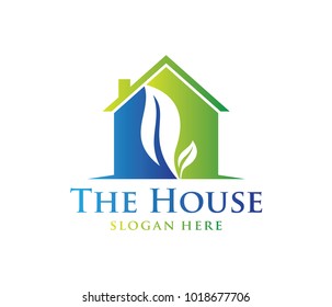 vector logo design of green healthy and comfy house home real estate for property business