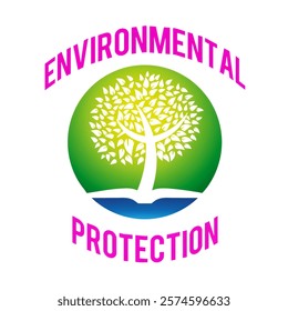 Vector logo design of green and pink sign for environment protection