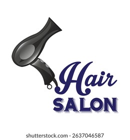 Vector logo design of a hair salon featuring a black hair dryer and stylish typography.
