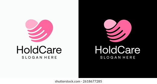Vector logo design of hands holding heart shape with modern, simple, clean and abstract style. Icon for business, social, charity and personal branding.