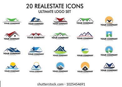 vector logo design of home real estate, hotel resort stay, house rental and mortgage