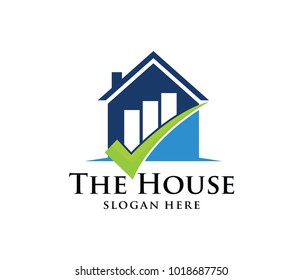 vector logo design of house home real estate with rising chart inside perfect for analytic software application or property company logo