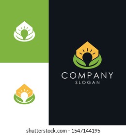 vector logo design house with lights and leaves concept