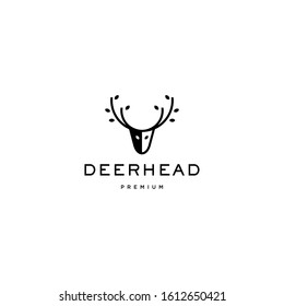 Vector logo design icon. Deer head with leaves. Modern simple style