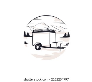 vector logo design icon mountain trailer