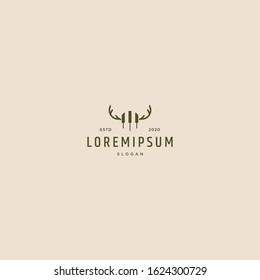 Vector logo design icon. Piano with deer antlers. Retro vintage style