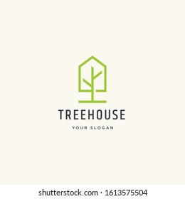 Vector logo design icon. Tree house. Modern simple style