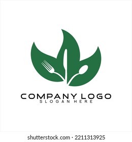 Vektor Logo Design Illustration von abstrakter Blume mit Löffel, Gabel und Messer.