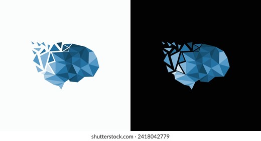 Vector logo design illustration of abstract origami geometric brain shape.