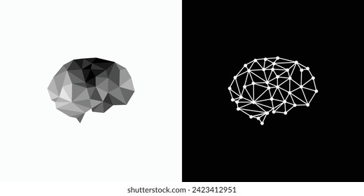 Ilustración del diseño del logotipo vectorial de las variaciones abstractas de la forma del cerebro poligonal.