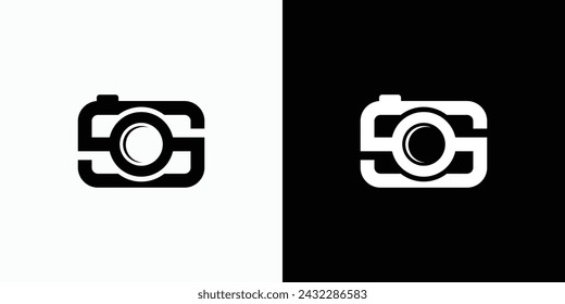 Vector logo design illustration of an abstract camera shape with the initials letters S and O as lenses.