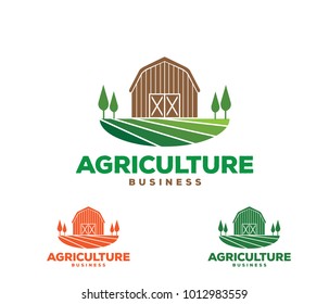 vector logo design illustration of agriculture business, tractor farm, soil farm, crop field, pasture, milk, barn,