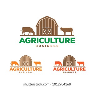 vector logo design illustration of agriculture business, tractor farm, soil farm, crop field, pasture, milk, barn,