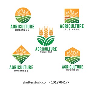 vector logo design illustration of agriculture business, tractor farm, soil farm, crop field, pasture, milk, barn,
