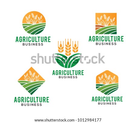 vector logo design illustration of agriculture business, tractor farm, soil farm, crop field, pasture, milk, barn,