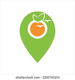 Vector logo design illustration of an apple in a location symbol.
