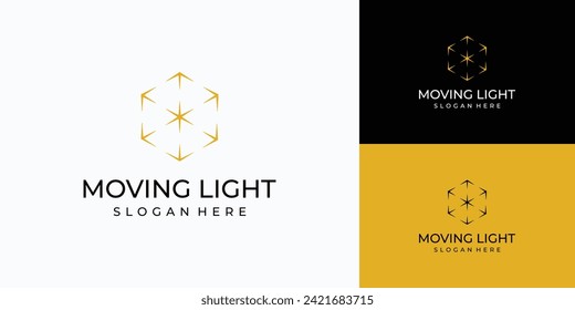 Vector logo design, illustration of a beam of light with arrows in all directions forming a hexagon.