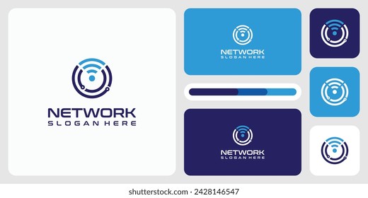 Ilustración de diseño de logotipo vectorial de conexión de tecnología circular y emblema de señal.