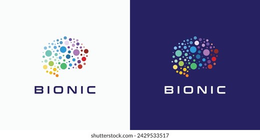 Vector logo design illustration of circle dots forming a colorful abstract brain.