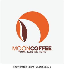 Ilustración del diseño del logo vectorial de granos de café y luna creciente.