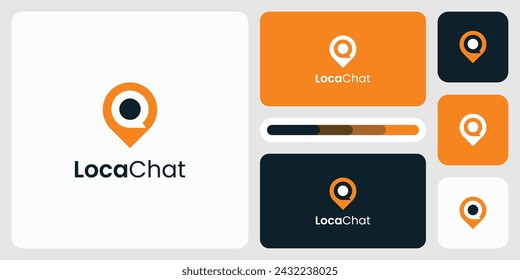 Vector logo design illustration combination of location pin shape and abstract clean modern chat bubble.