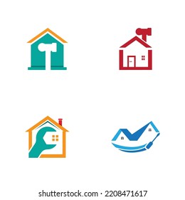 vector logo design illustration of construction, home improvement and building logo design