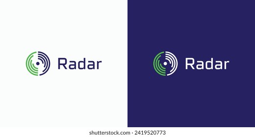 Vector logo design illustration of a detector with rotating waves.