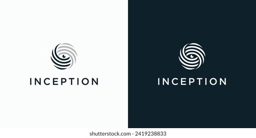 Vector logo design illustration of an eye with circular abstract lines around it.