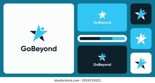 Vector logo design illustration of a flying person in the shape of a star.